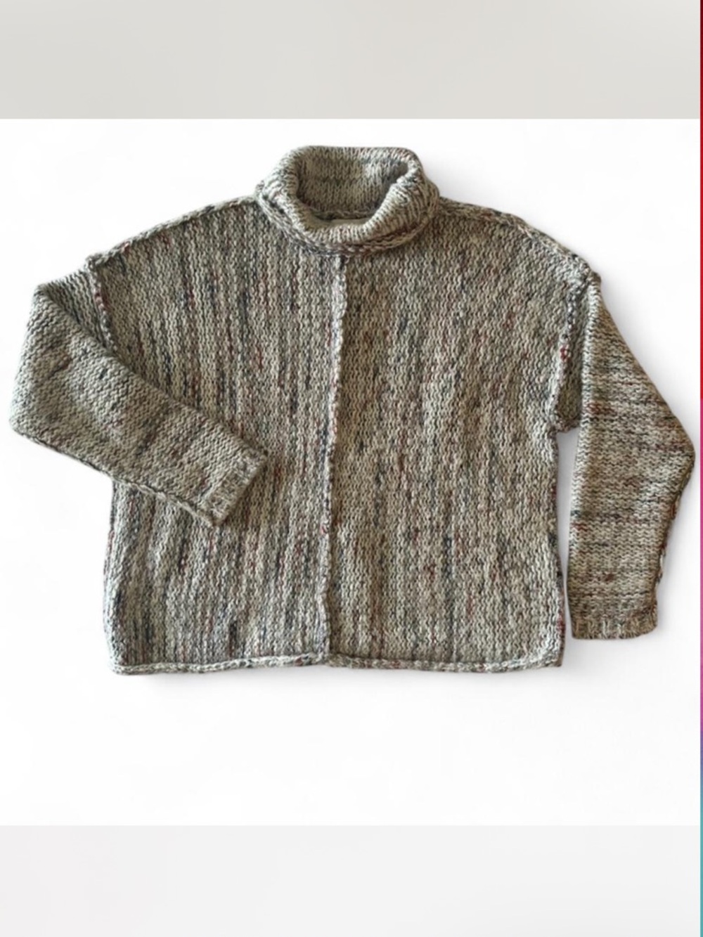 Anthropologie Pilcro Turtleneck Sweater Cream Brown Fleck Chunky Knit M - Picture 2 of 8